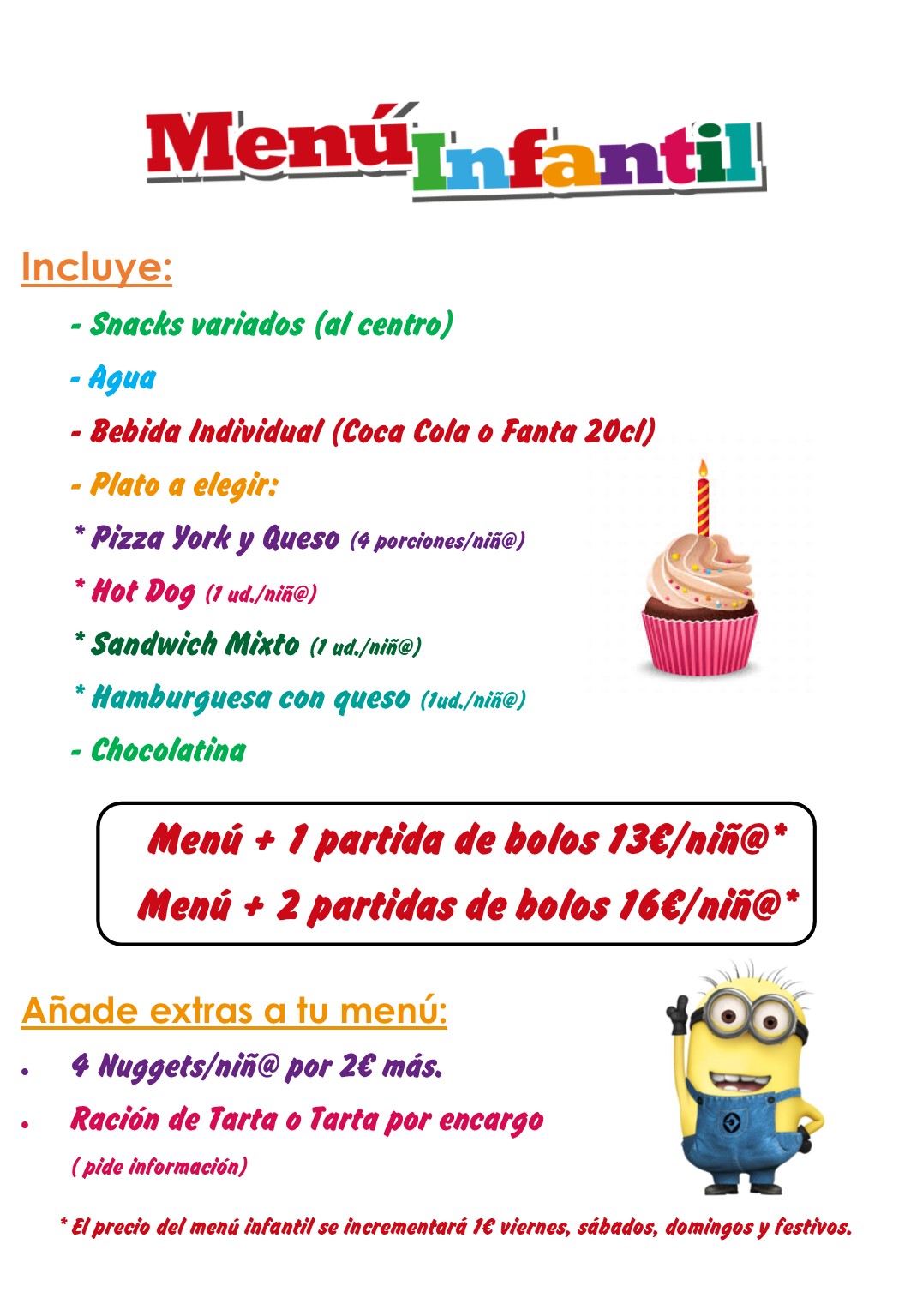 Menú Cumpleaños Infantil